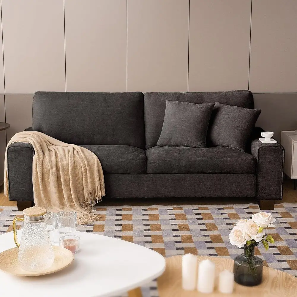 

Loveseat Sofa for Living Room, Chenille Recliner with Removable Cover, Metal Spring Cushions, Solid Wood Frame, Easy Assembly fo