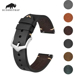 BISONSTRAP Luxury Crazy Horse Leather Genuine Cowhide Watch Band 18mm 19mm 20mm 21mm 22mm 23mm 24mm Watchband for Men Bracelet