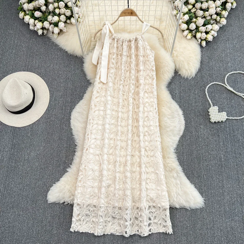 여성용 비치 드레스, 여름 해변 휴일, 느슨한 민소매 원피스 홀터 드레스