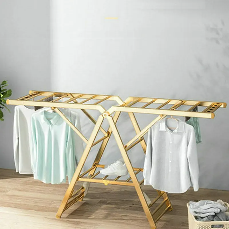 All-metal household folding clothes ladder, portable folding aluminum alloy drying rack, floor-standing wing-shaped clothes rail