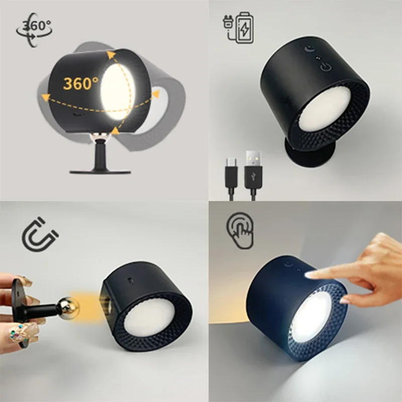 Led Double Head Wall Lamp Touch Control Remote 360 Rotatable USB Recharge Wireless Portable Night Light For Bedroom Reading Lamp - view 4