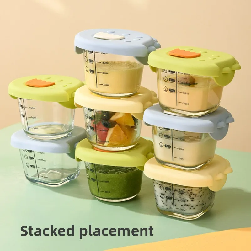 Caja de suplemento de alimentos para bebés de dinosaurio de dibujos animados, almacenamiento de vidrio, cuenco de natillas al vapor, herramienta de molde, suplemento de alimentos para bebés