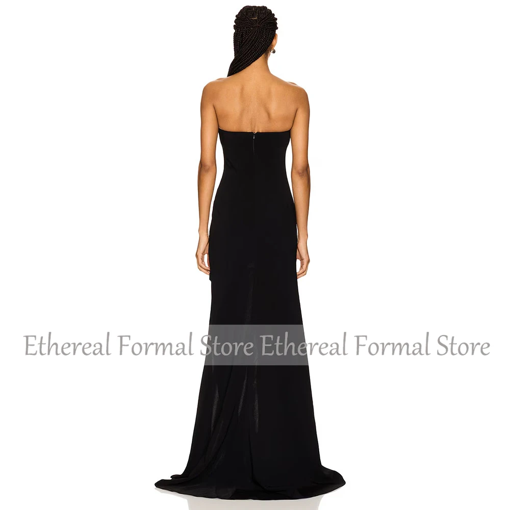 Vestido de noche negro para mujer, minivestido corto de sirena sin tirantes, vestido de fiesta Formal sin mangas, tren de barrido, vestido de Arabia Saudita