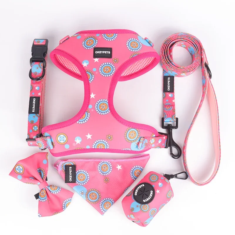 

Lovecolour 6 in 1 Personalized Sublimation Polyester Luxury Puppies Cute Pet Collar Lead Dog Harness and Leash Set