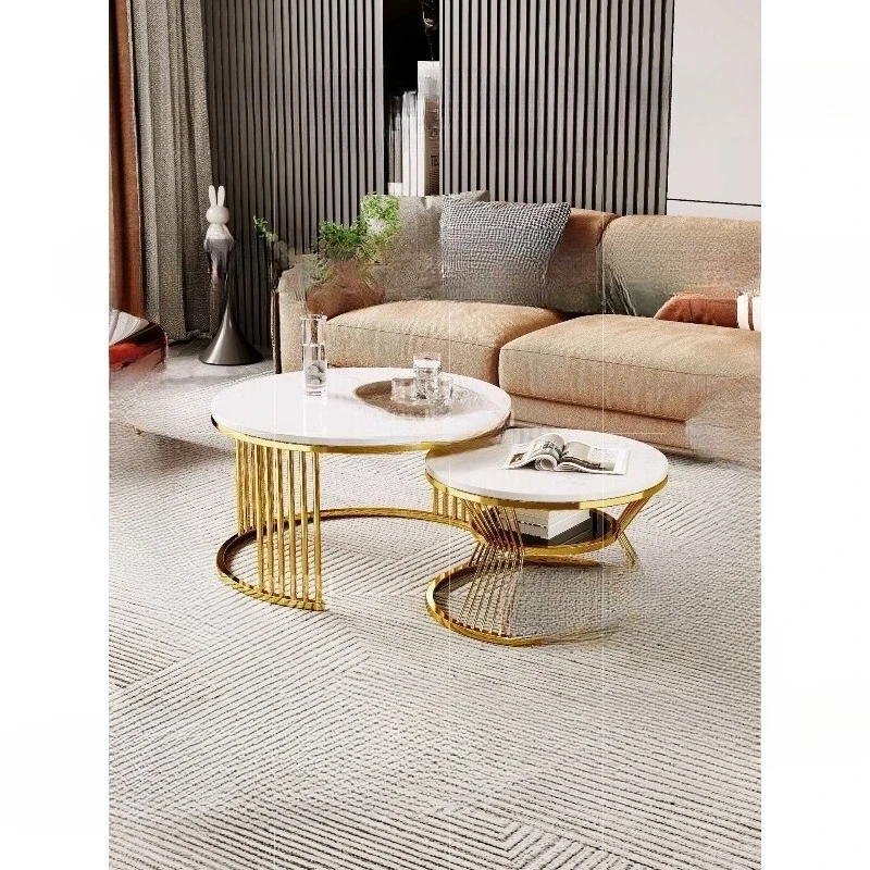 

Coffee table stainless steel glass flower stand living room marble TV cabinet combination simple side table