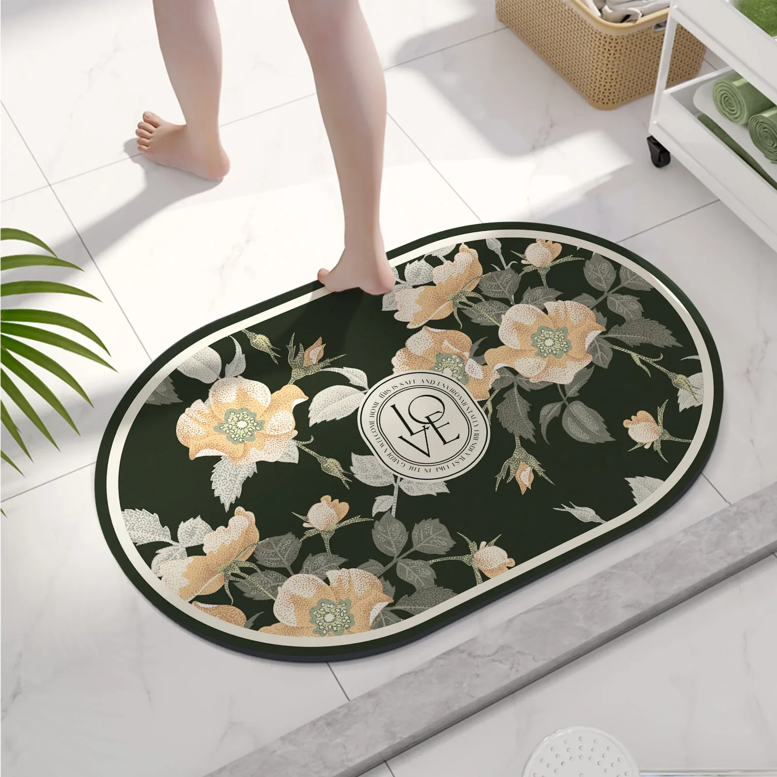 Diatomite Floral Bath Mat Bathroom Absorbent Foot Mats Quick Dry Toilet Rug Shower Carpet Living Room Doormat Washable