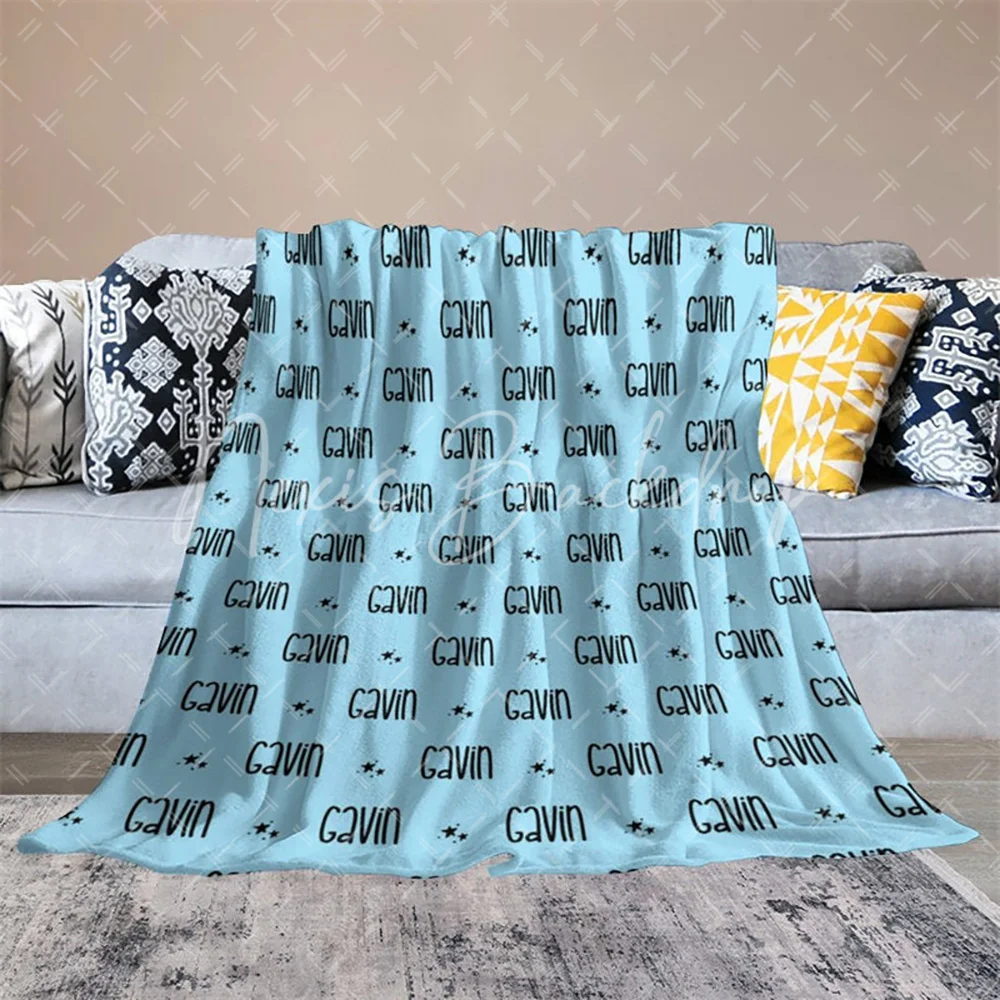 Slim Font Customized Name Blanket with Little Star for Baby, Minimalist Custom Text Soft Throw Birthday Newborn Shower Gifts