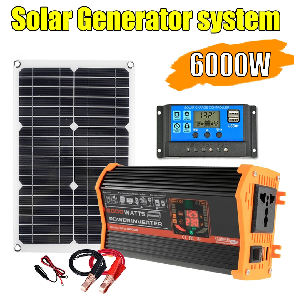 Solar Power Generator System Modified Sine Wave 12V 220V Voltage Converter Transformer 18W Solar Panel with Charge Controller