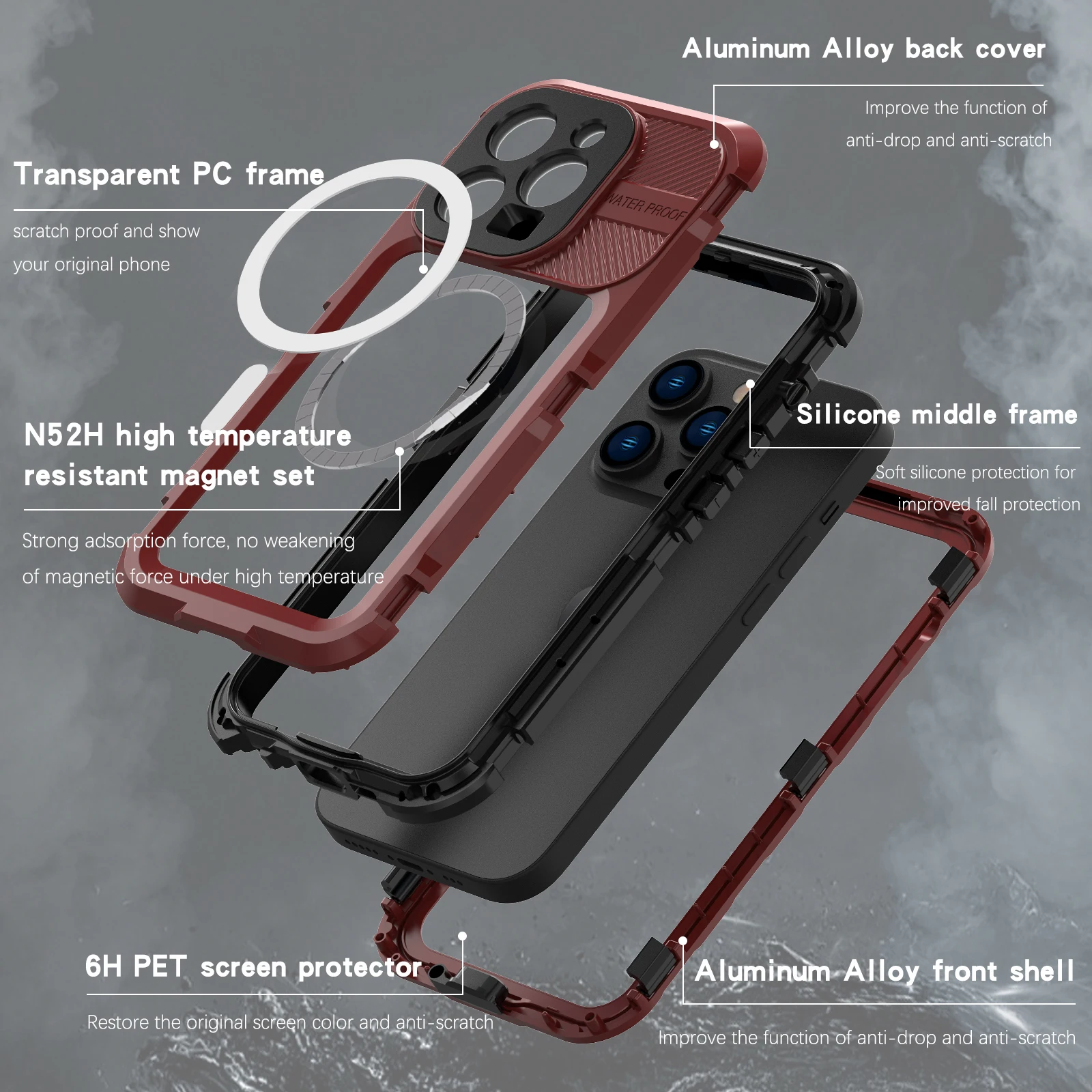 Aluminum Metal Silicone IP68 WaterProof Case For iPhone 14 13 Pro Max Swim Diving Undersea Climbing Military Grade DropProof