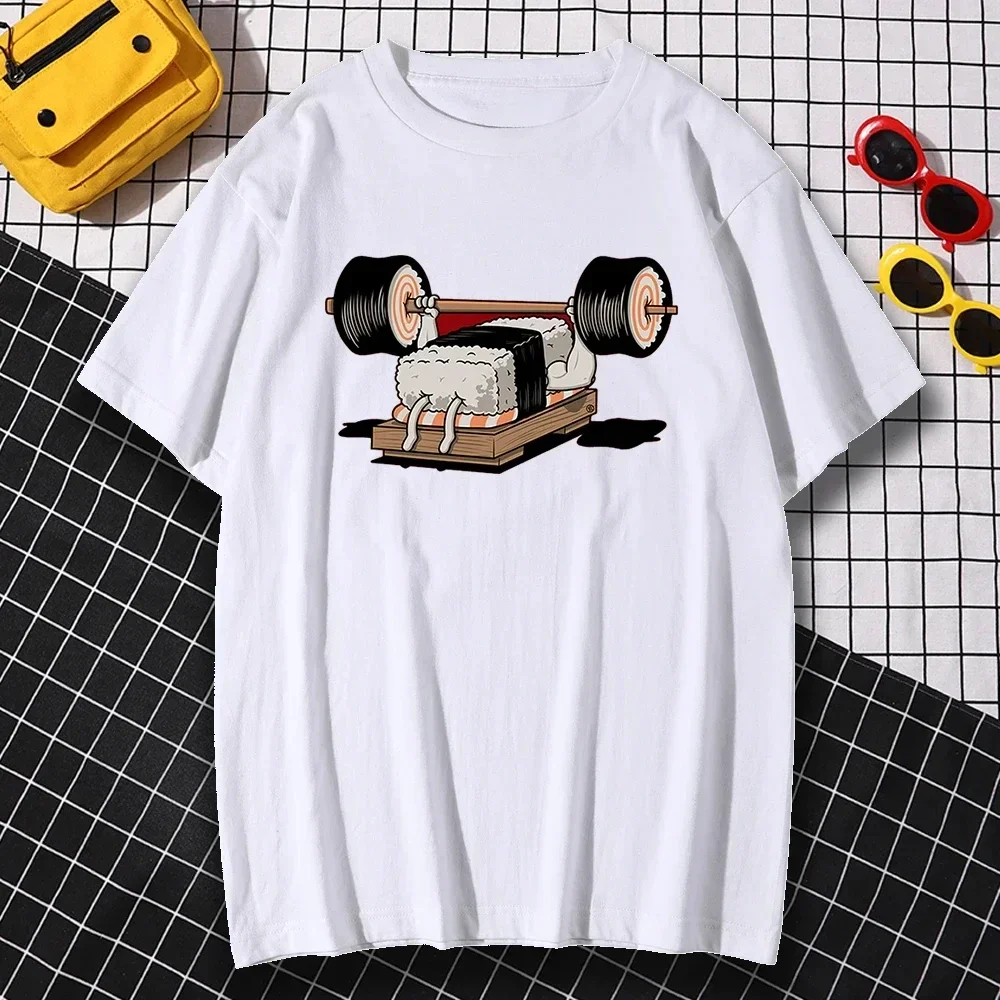Camiseta divertida con estampado de sushi para hombre, ropa informal, moda Kawaii, top de manga corta 100% algodón de alta calidad