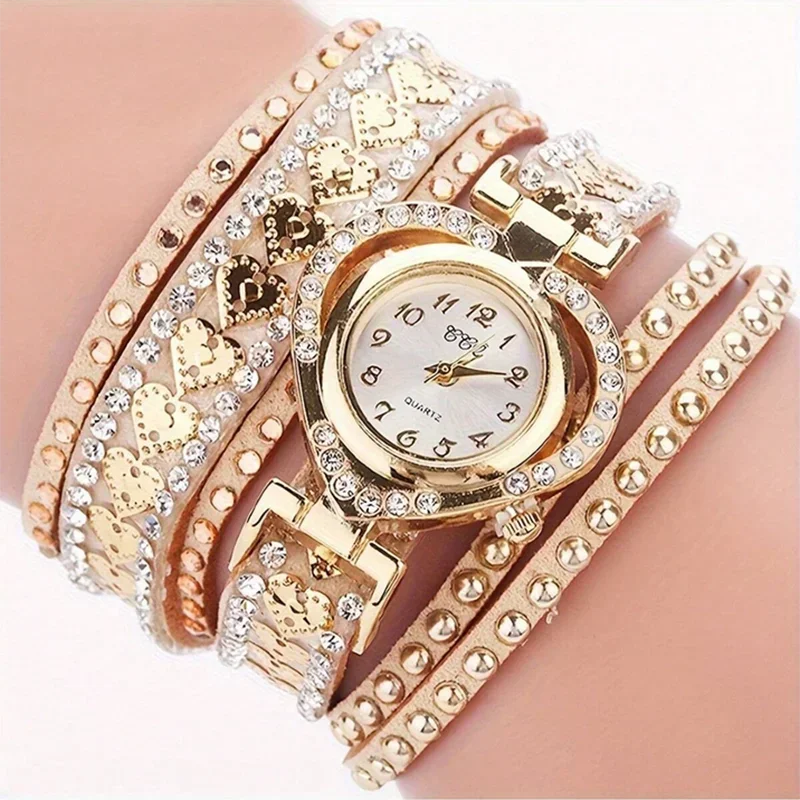 Fashion Rhinestone Women's Watch Long Leather Bracelet Quartz Watches