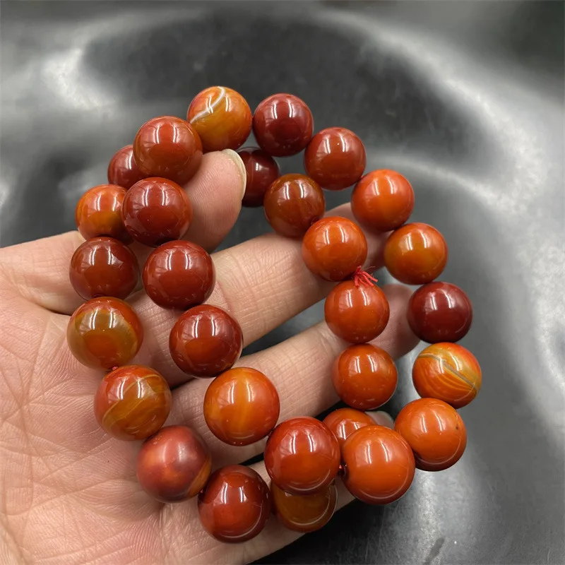 

Raw Stone Polishing Jade 14mm Warring States Red Madagascar Agate Round Bead Bracelet Agate Bracelet