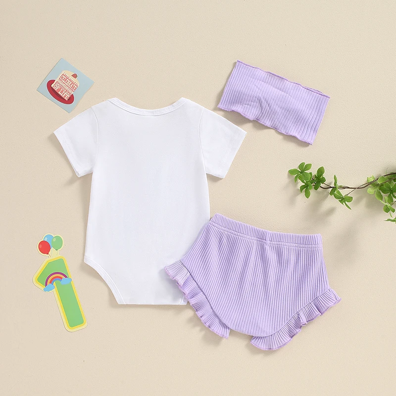 Traje de medio cumpleaños para niña, Pelele de medio camino a uno, pantalones cortos de cintura elástica, diadema, ropa infantil de verano