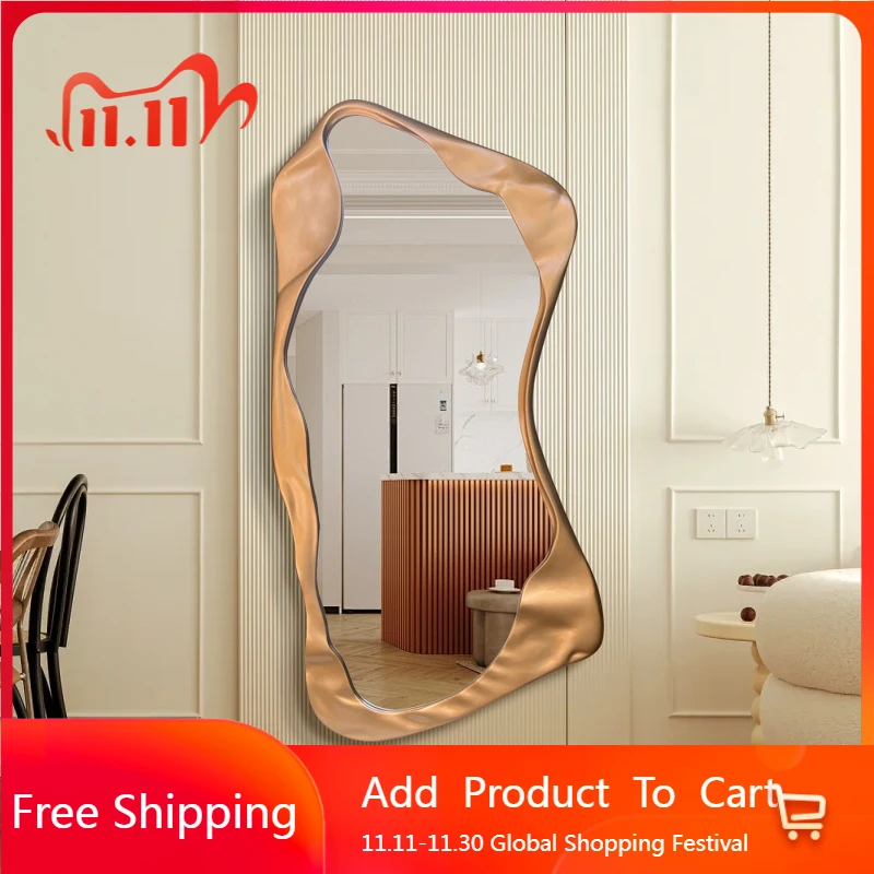 

Wavy Vintage Gold Mirror Luxury Nordic Big Modern Wall Hanging Aesthetic Mirror Living Room Decoration Espelhos Home Products