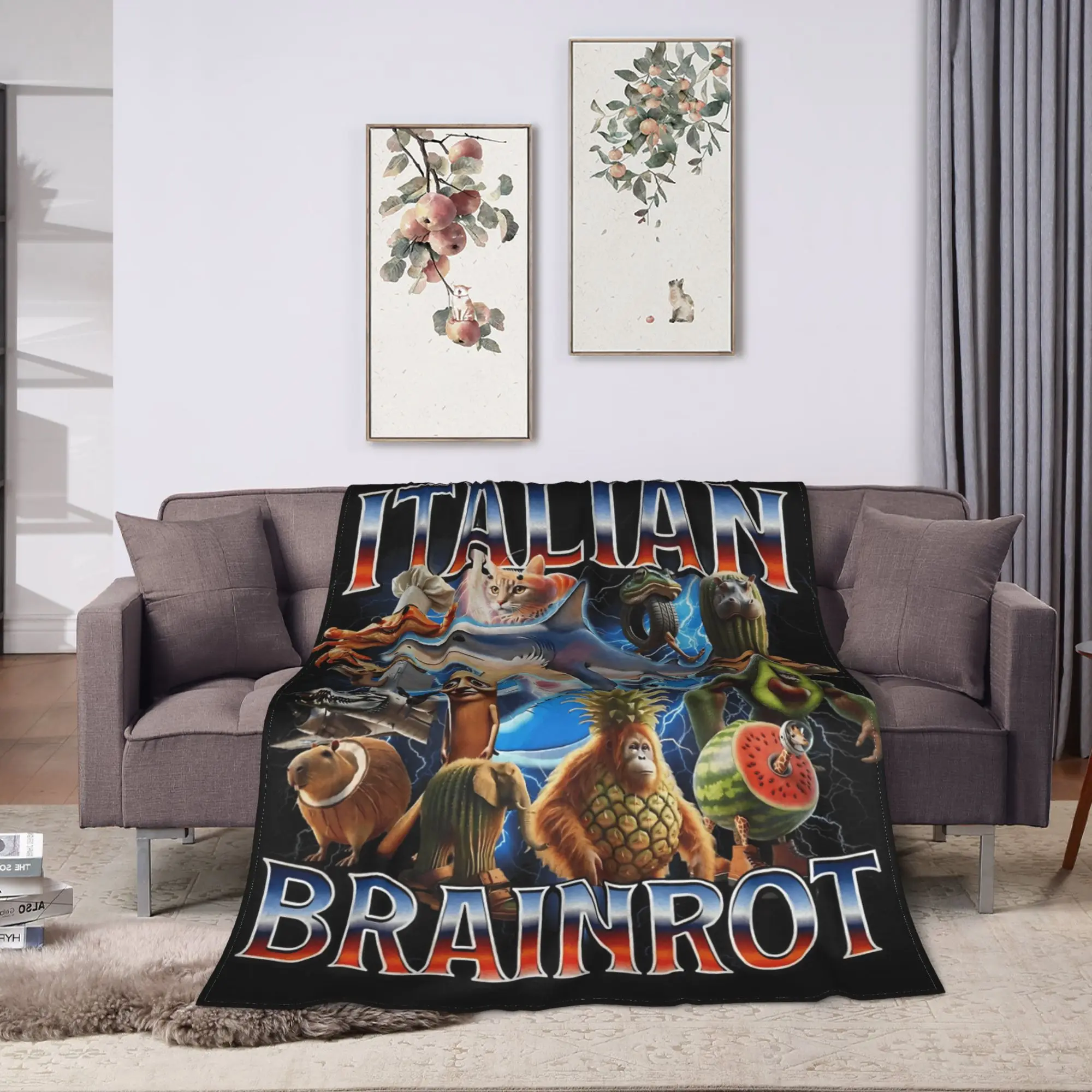 Funny Italian Brainrot Blanket  Soft Warm Street Trend Plush Bedding Throws For Home Decor Picnic Flannel Bedspread Bed Cover