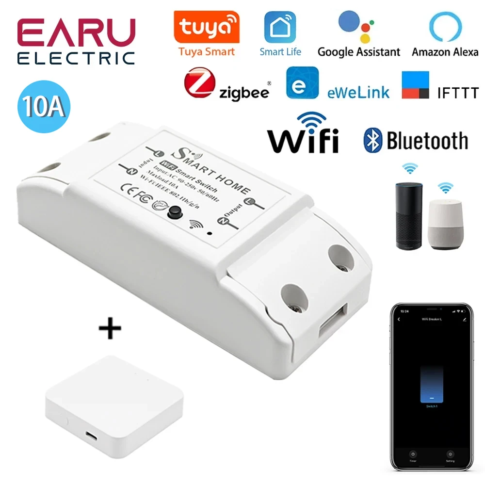 WiFi Zigbee 10A Smart Switch Breaker Module Wireless Remote Switch Alexa Google Home by Tuya eWeLink APP Remote Voice Control 