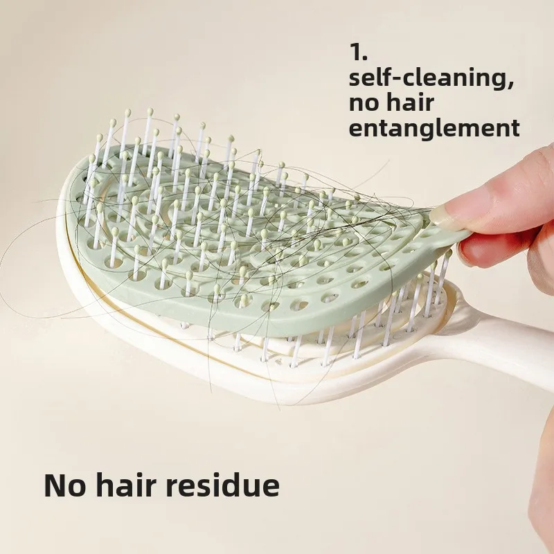 Self-Cleaning Hollow Rib Comb with One-Button Hair Removal, Detachable Scalp Massage Hair Brush Anti-Static Tangle-Free Styling