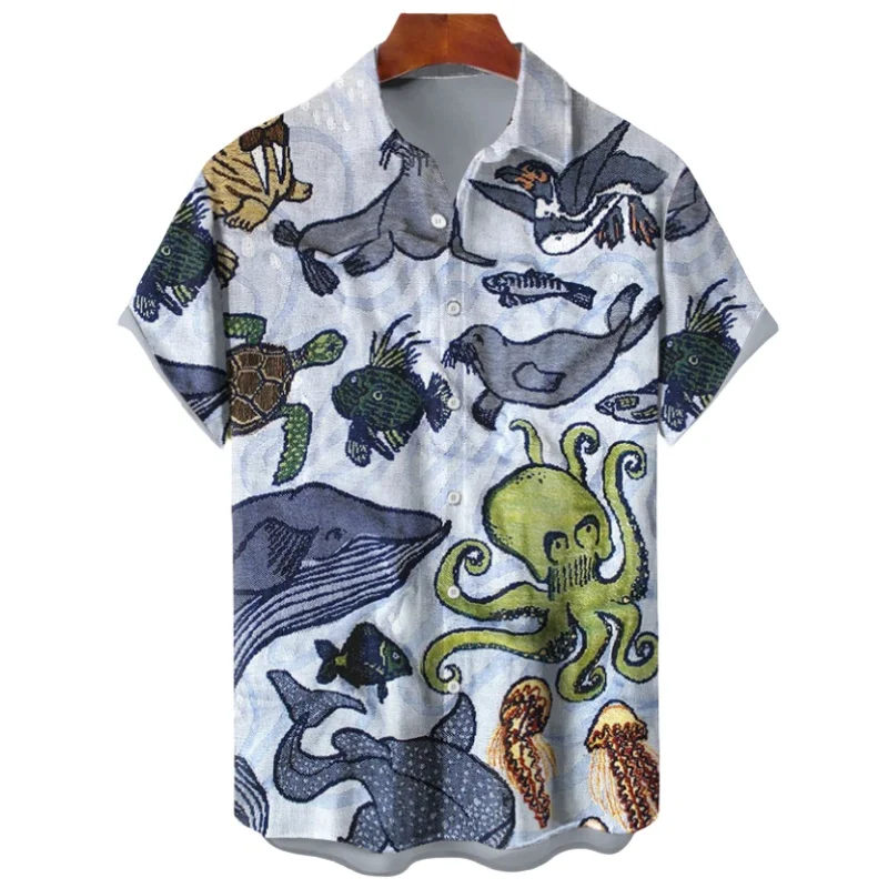 Marine Animal Retro Men's Shirt 3d Print Street Fashion Summer Shirt For Men Casual Fashion Short Sleeved Breathable Shirt