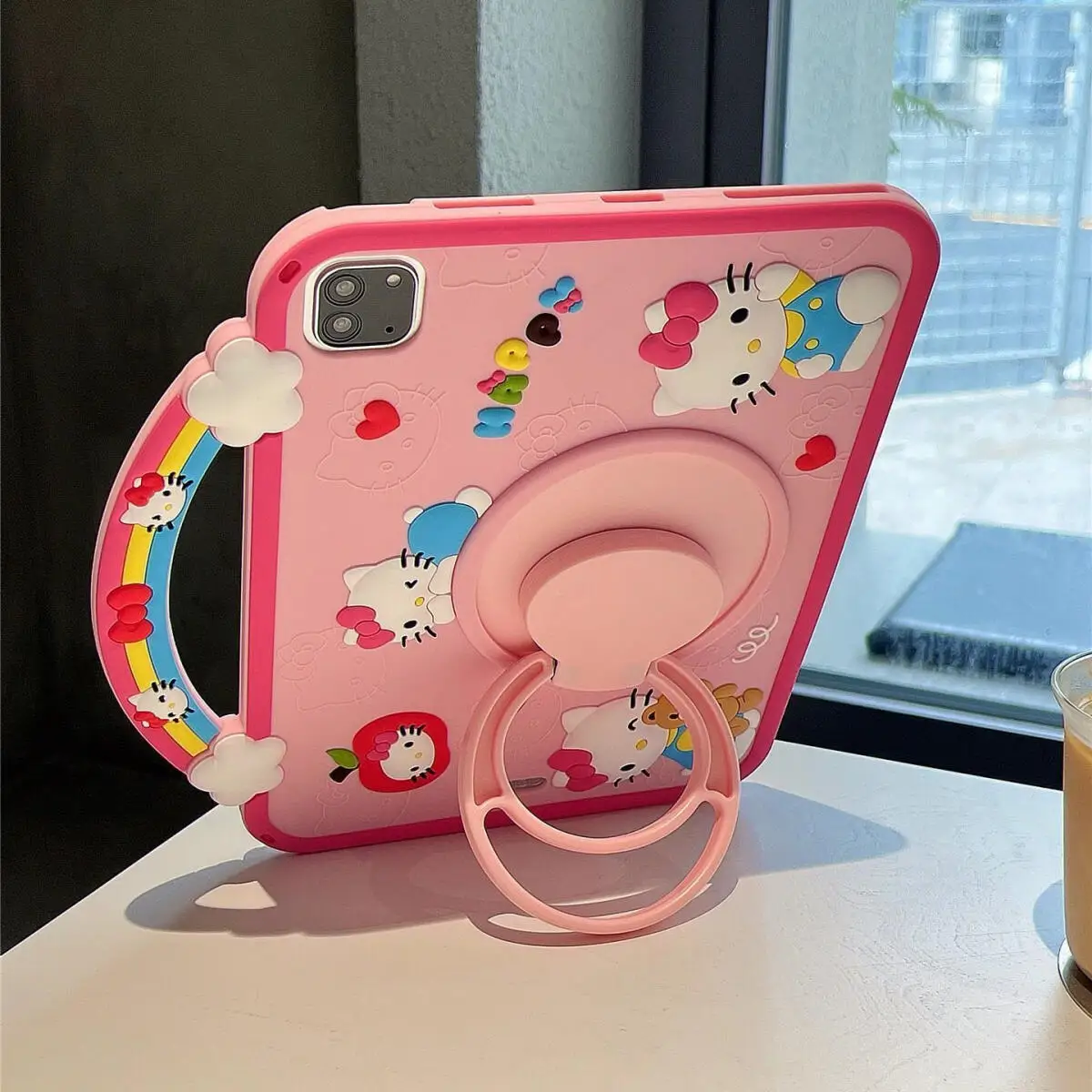 

Sanrios Hello Kittys Kawaii Silicone Apple Ipad Protection New Cartoon Girl Heart Portable with Bracket Flat Protective Cover