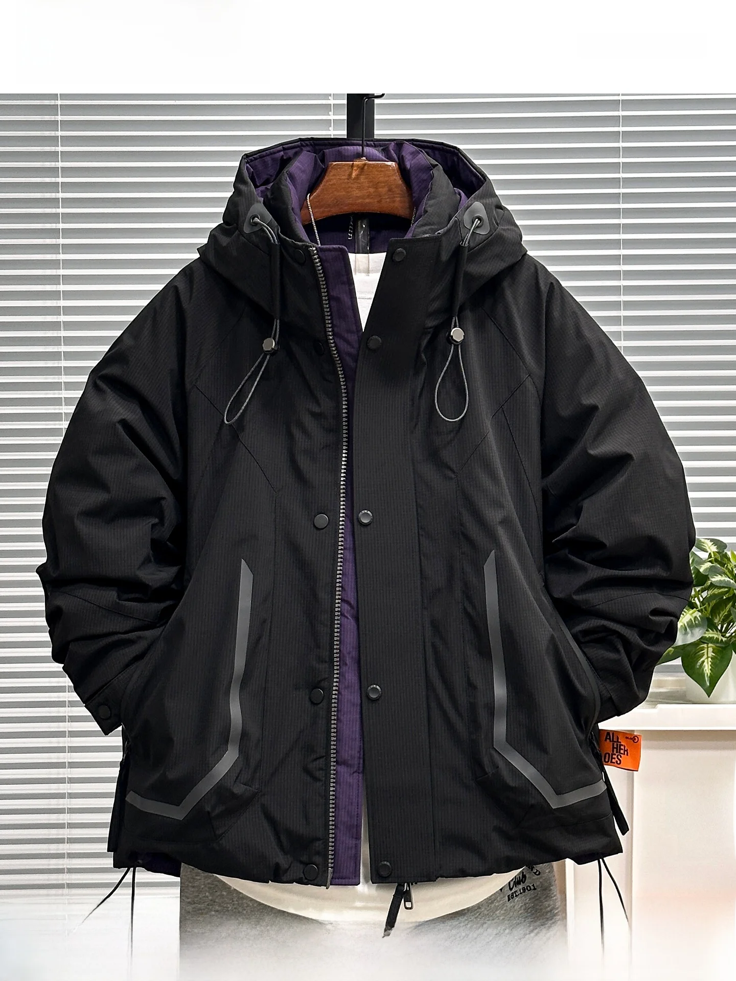 

Outdoor Thiened Du down Jaet Men's Casual Sle ort Coat with Hood Polyester Nylon Fabric Warmth Zipper Closure