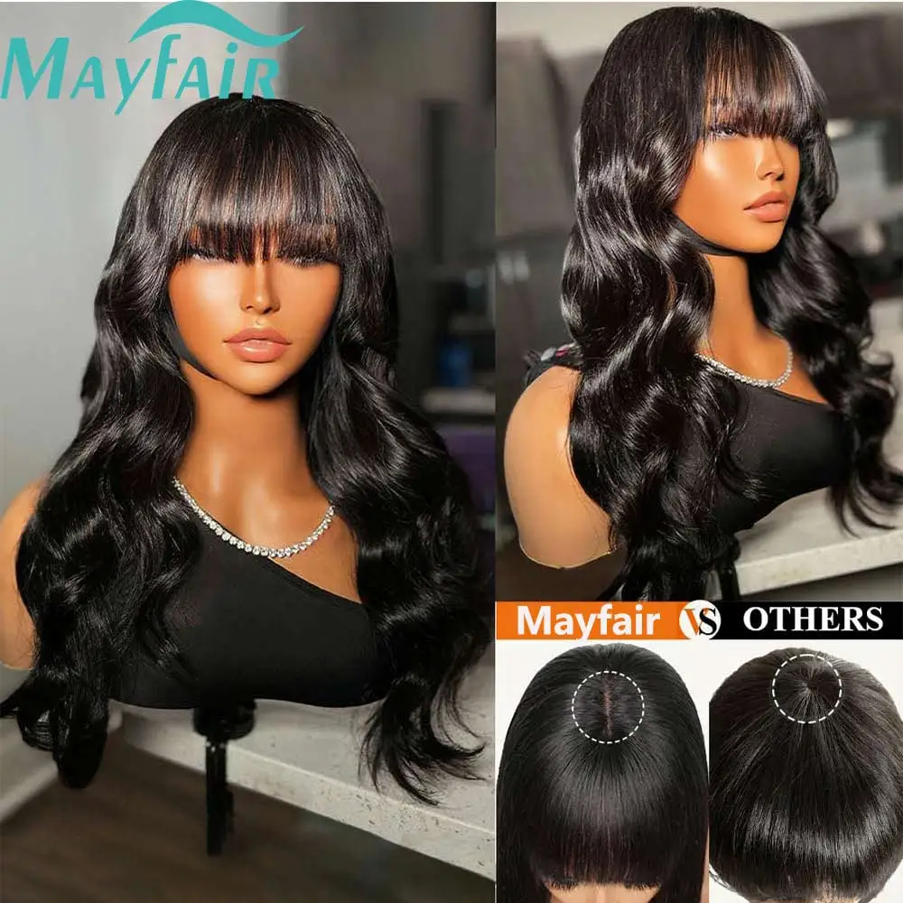 

Body Wave Wigs With Bangs Human Hair Wigs For Women Brazilian Hair Wig With Bangs Glueless Machine Made Wigs 180% Density