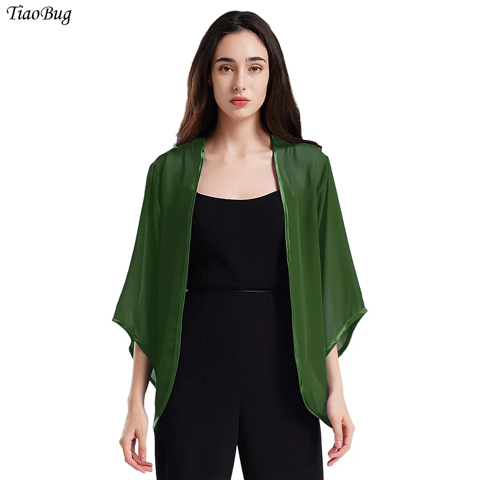 

Womens Sheer Chiffon Cardigan Shawl 2024 Korean Elegant Casual Loose 3/4 Sleeve Open Front Shrug Wraps Cover-Ups Beachwear Shirt