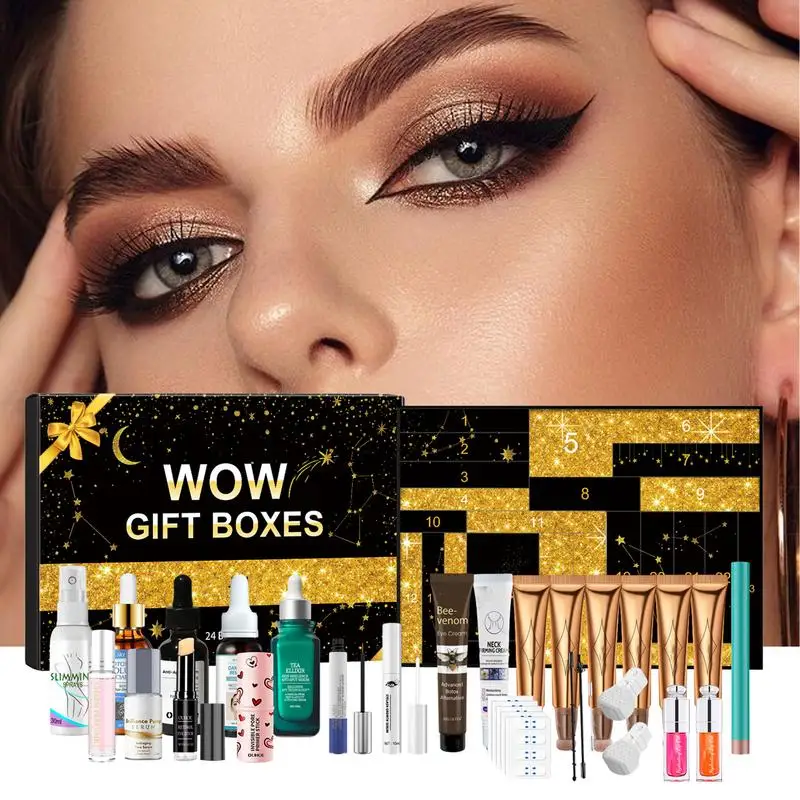 24 Dagen Schoonheid Adventskalender Make-up Set 24 stuks Kerst Countdown Kalender Make-up Kalender Lippenstift Oogschaduw Cosmetisch