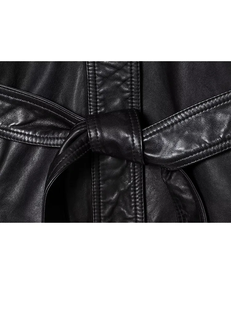 HH المرأة موضة جديدة خمر الدانتيل متابعة فو الجلود سترة قصيرة أنثى أنيقة بسيطة عادية تنوعا التلبيب سترة طويلة الأكمام