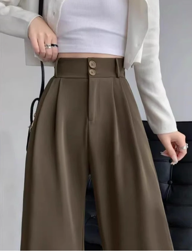 2026 Summer New Wide Leg Pants Women's High Waist Drop Slimming Straight Leg Casual Thin Suit Pants