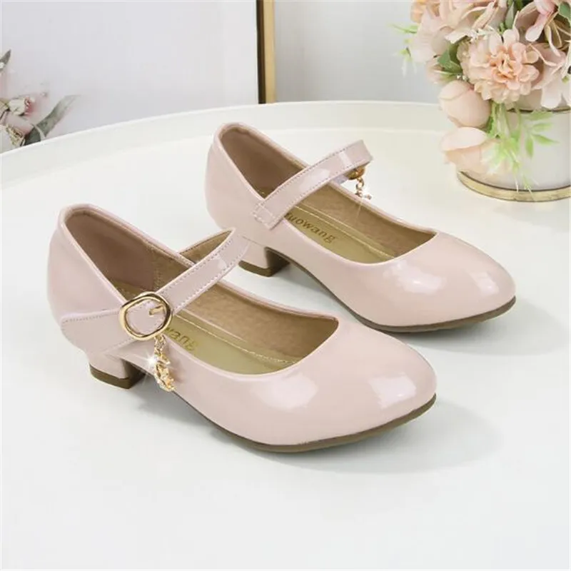 Zapatos de princesa para niñas, sandalias de tacón alto, zapatos de vestir para fiesta de boda, negro, blanco, rosa, 26-38