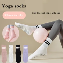 Calcetines de yoga de longitud media para mujer, medias deportivas de algodón puro antideslizantes de silicona para interiores, fitness, pilates, venta al por mayor, 4 pares