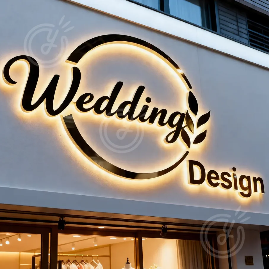 Wedding Design Shop Custom 3D Metal Backlit Letter Sign Business Lobby Signage Storefront Advertising LED Illuminated Wall Logo