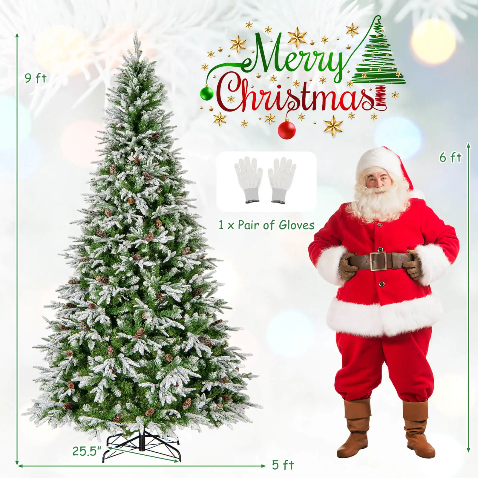 9 FT Artificial Christmas Tree Hinged Xmas Tree with 1871 Branch Tips 690 Lights