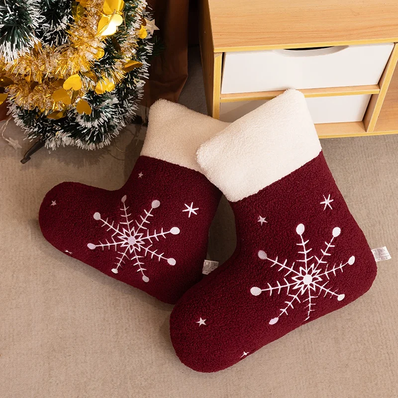 

Merry Christmas Red Sock Plush Toys Cozy Stuffed Snowflakes Sock Throw Pillow Chair Sofa Cushion Lovely Christmas Home Decor