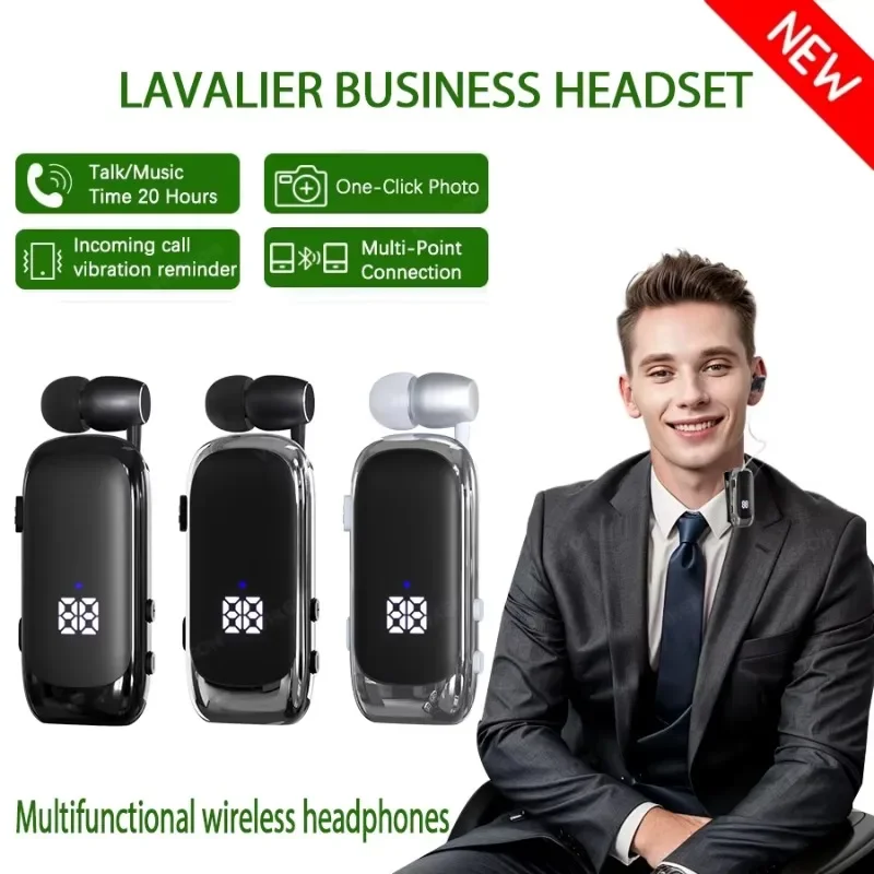 

New Lavalier Business Headset Bluetooth 5.4 Bass Earphone Call Vibration Reminder and Voice Number Reporting Wireless Headphone