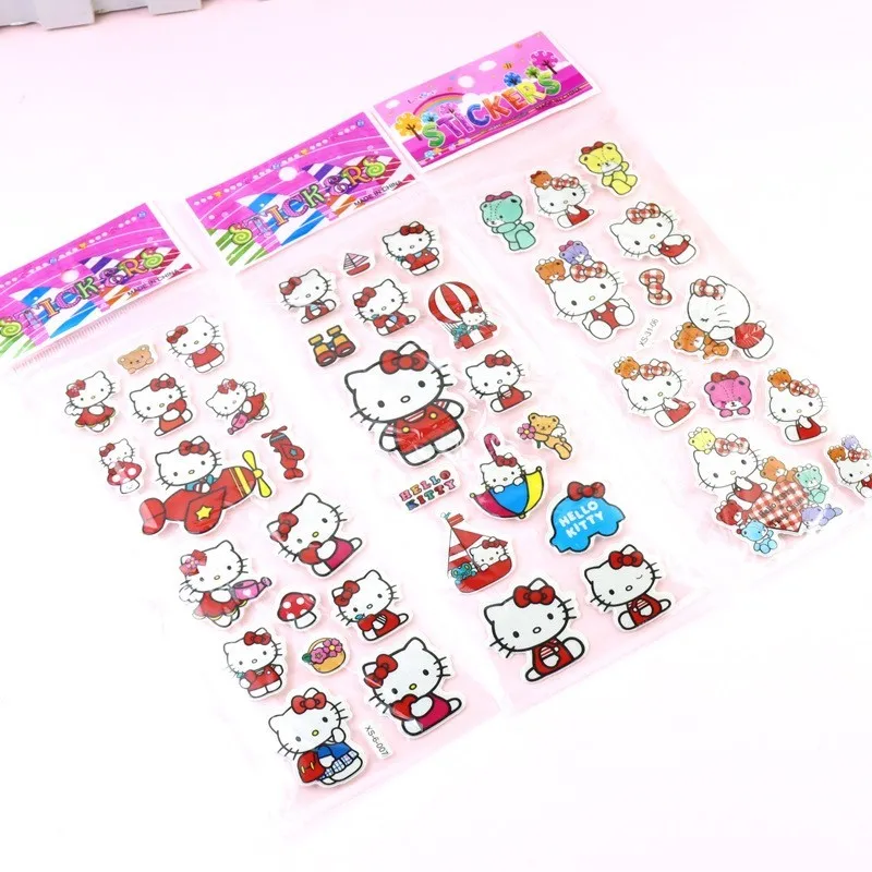 12pcs/set Kawaii Hello Kitty Stickers 3D Bubble Decoration Decal Cute Children Reward Puffy Sticker Stationery Supplies Kids Toy