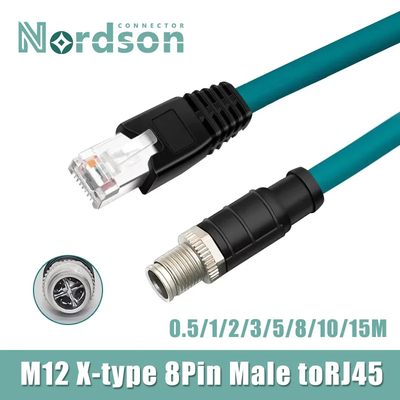 

8Pin X-coding M12 to RJ45 Connector Cable Industrial Ethernet Wire IP67 X-Type for Cognex Cables Singnal Transmission Line 15M