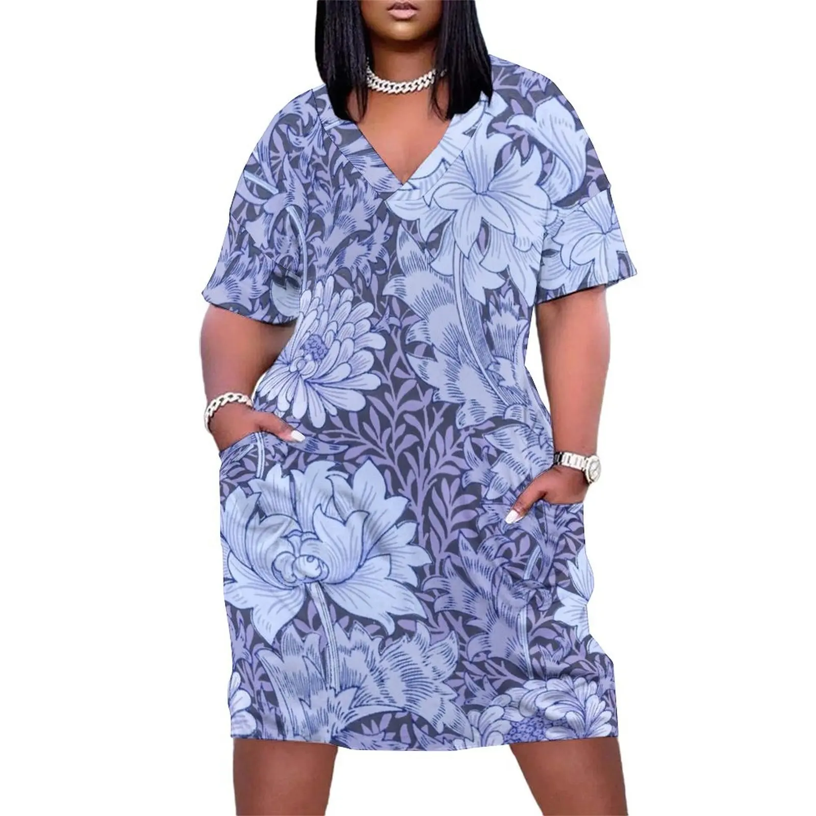 

Chrysanthemum pattern (1877) by William Morris blue Loose Pocket Dress Dress for pregnant women long dresses for women