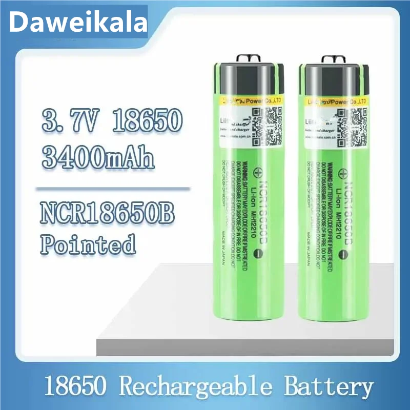 Daweikala-new NCR18650B 3.7v 3400 mAh 18650 Lithium Rechargeable Battery with Pointed (No PCB) batteries + 18650