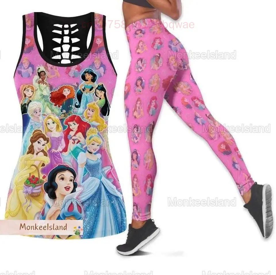 New Disney Cinderella Princess Women Book Hollow Vest Women Leggings Yoga Suit Fitness Leggings Sports Suit