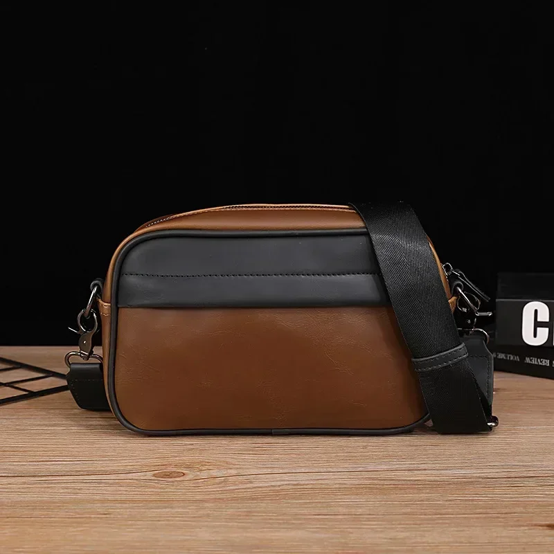 Novo masculino de couro de cavalo louco ombro único crossbody sacos estilo horizontal simples casual retro pequena bolsa de ombro