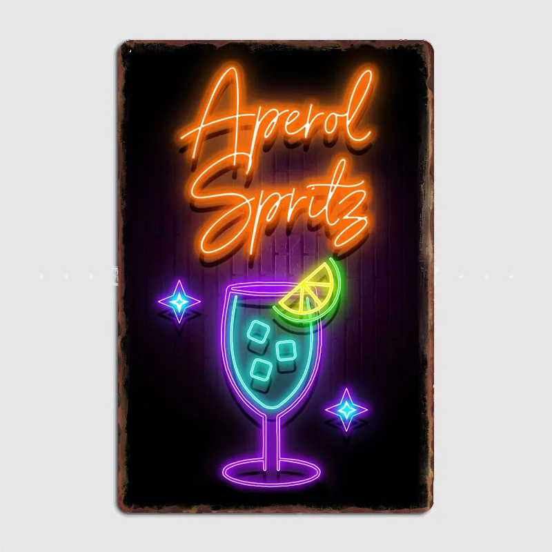 Drink Neon Aperol Sprilz Cocktail Neon Sign Retro Restaurant Poster Metal Sign Kitchen Room Wall Decor Tin Home Decoration