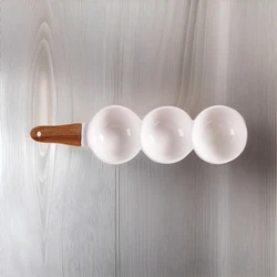 Ins New Nordic Creative Home Ceramic Bowl with Wooden Handle Divided Snack Plate Dried Fruit Plate Candy Placement Plate