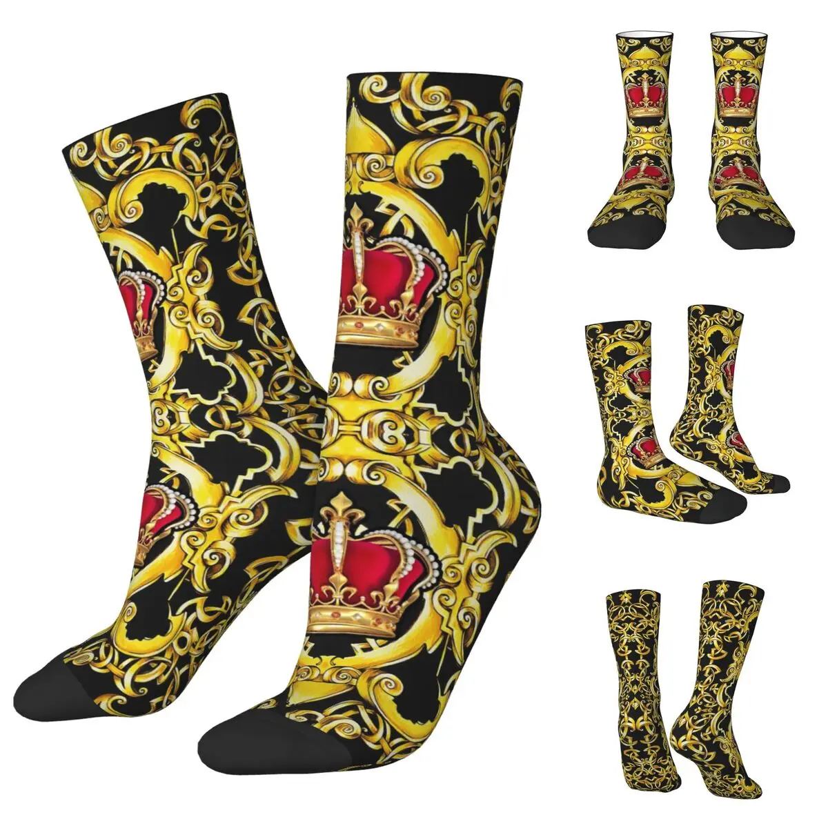 Golden Lion And Damask Ornament Men Women Socks,Leisure Beautiful printing Suitable for all seasons Dressing Gifts