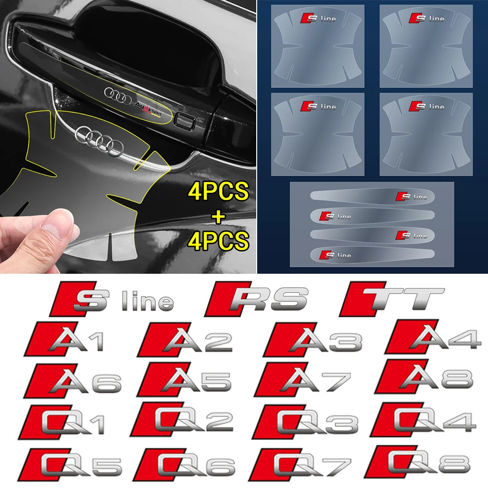 

8pcs For Audi SLINE RS TT A1 A2 A3 A4 A5 A6 A7 A8 Q1 Q2 Q3 Q4 Q5 Q6 Q7 S Transparent Car Door Handle Bowl Protector Film Sticker