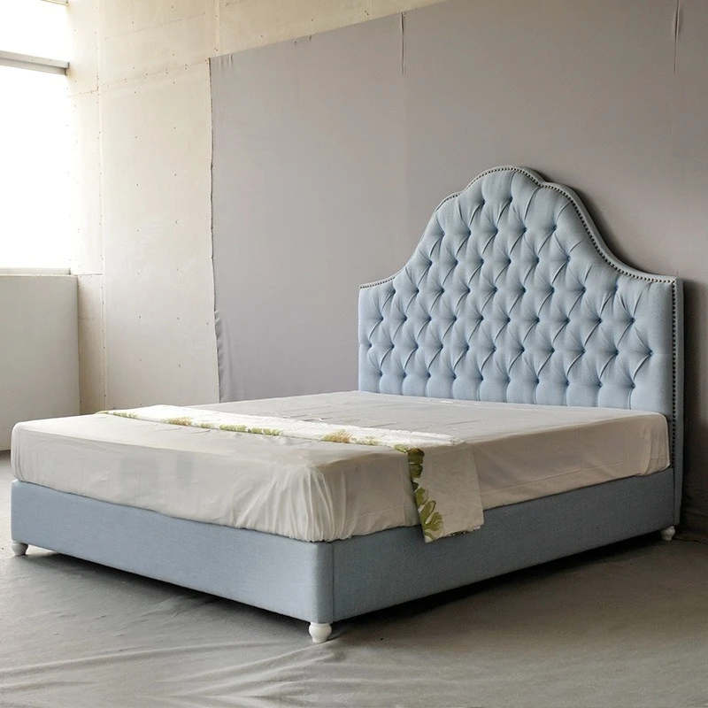 

Modern simple fabric soft bed double high backrest wedding princess bedroom soft bag pull button