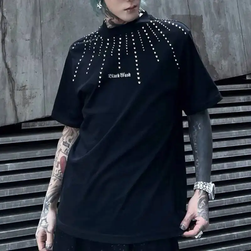 HKSH Summer New Men Tide Original Streetwear Dark Fashion Cotton Short Sleeve Chic T-shirt O-Neck Loose Tees Tops Ins Y2K HK5475