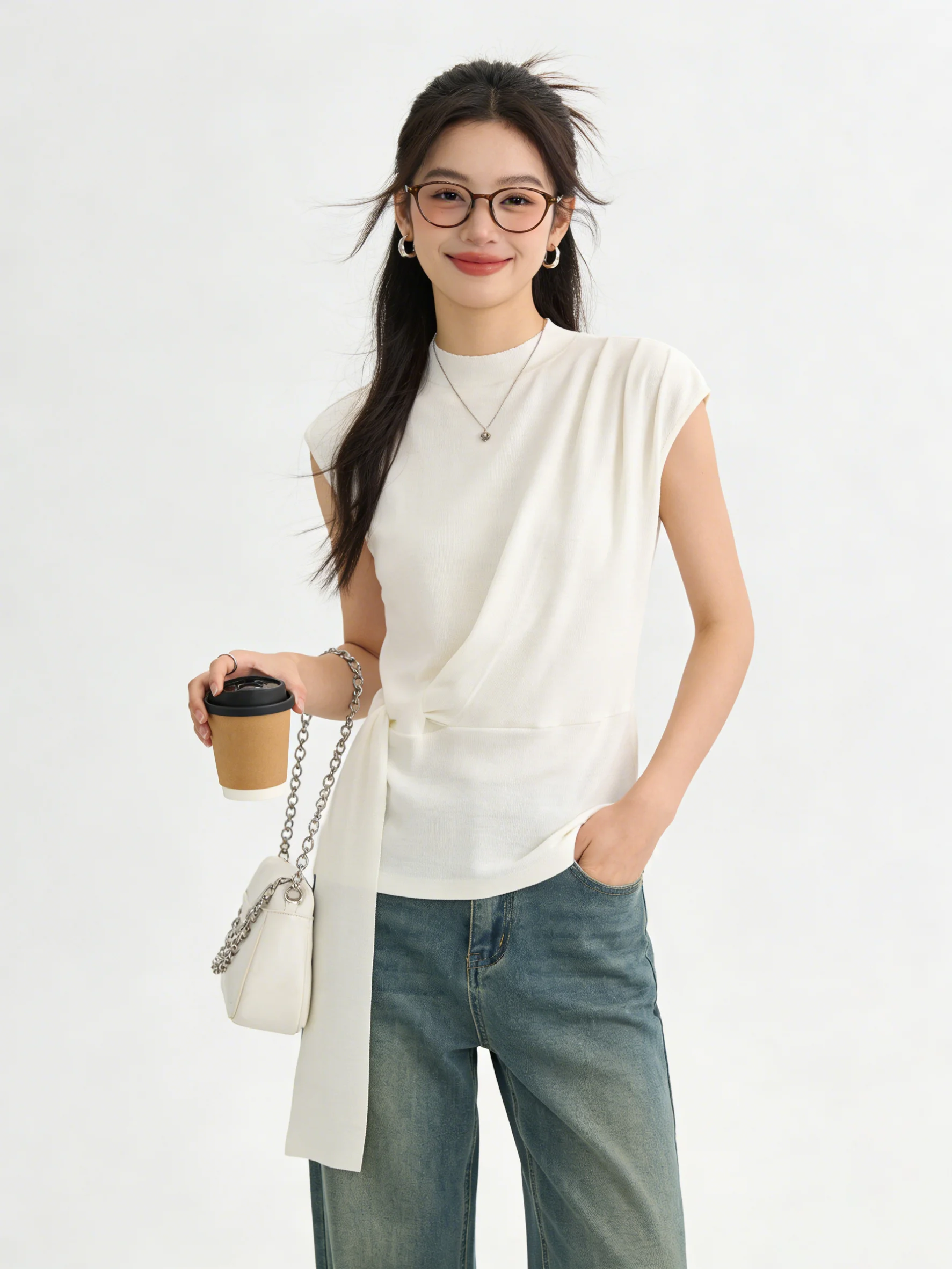

Skin-Friendly Half-High Collar Sleeveless Vest Women's Summer Fashion Slimming Top Breathable Lightweight Simple Style 2026