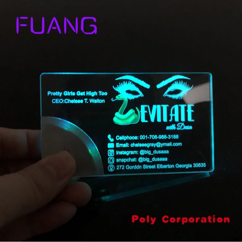 

Custom 2022 NEW Luxury Business Card Customize Print LOGO Acrylic LED name Card Personalized Laser Engrave Unique Light Busines