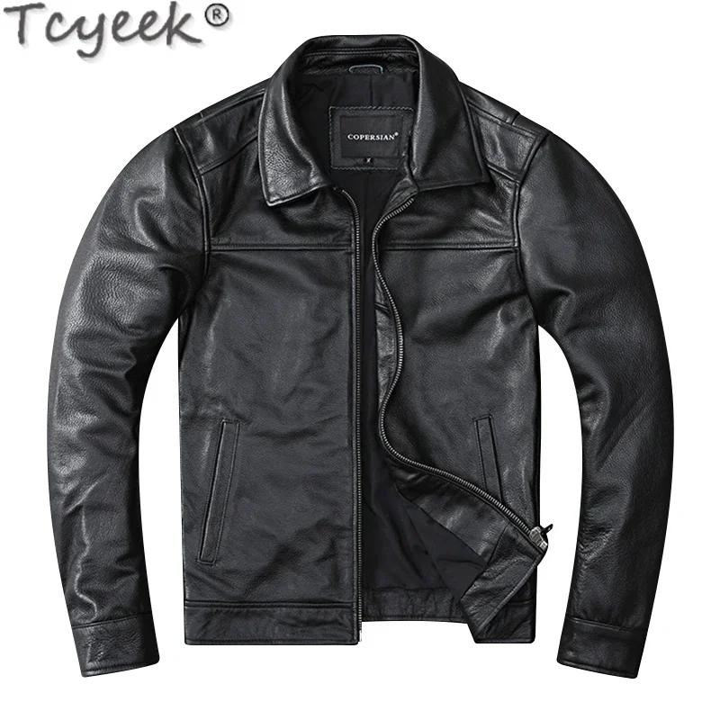 Leather Real Jacket Cowhide Jackets Autumn Fashion Casual Motorcycle Lapel Slim Short Coat Men Plus Size Special Offer